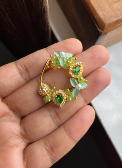 Green Kundan and ad stone Nath