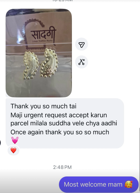 Customer review screenshot for Sadgi Jewellery