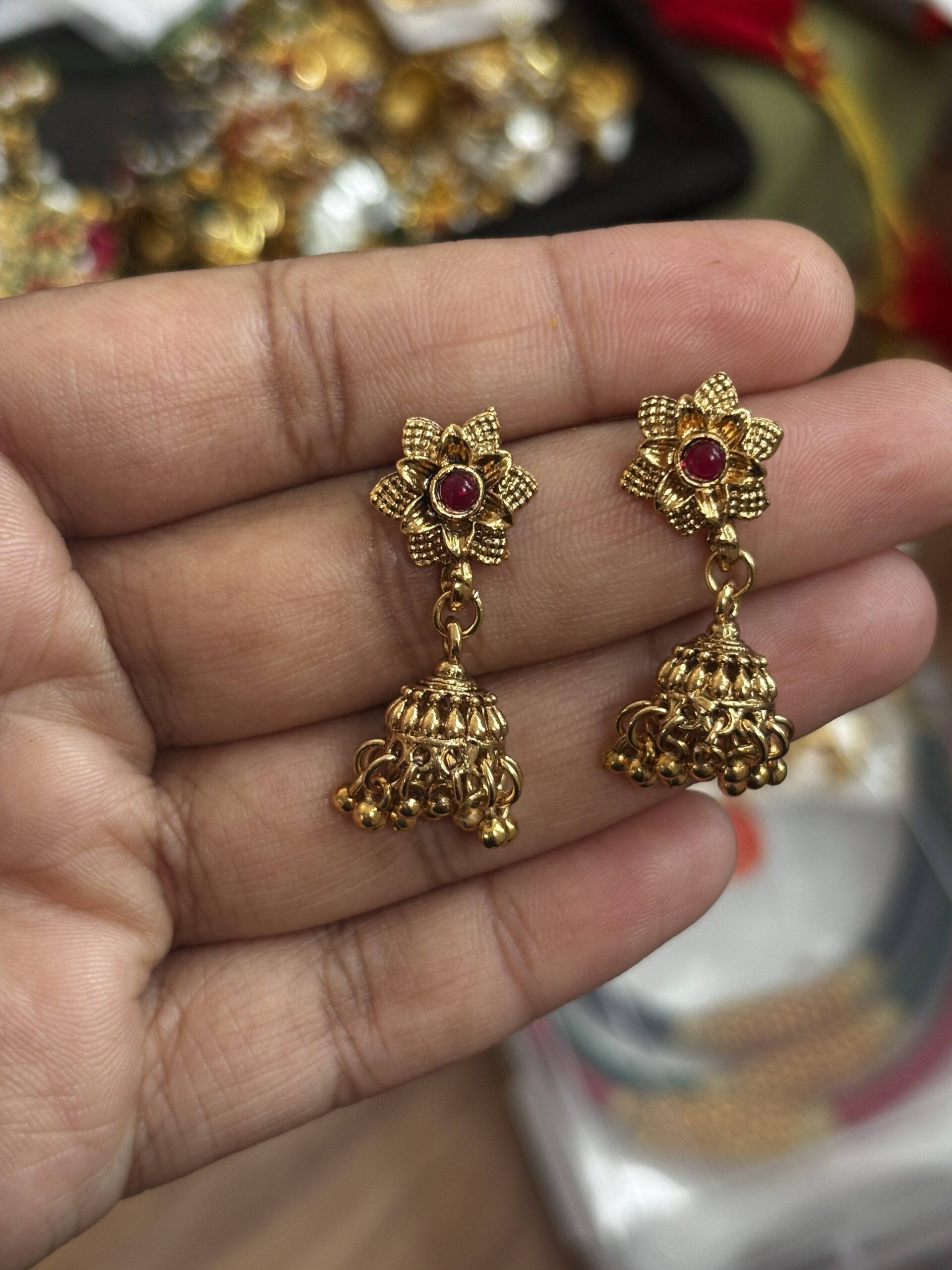 3 layered long Ashta chakri mala with earrings.