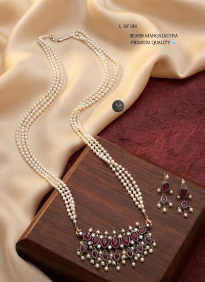 Silver oxidised tanmani necklace